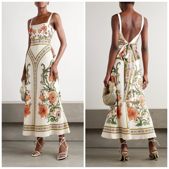 LA DOUBLEJ Layered Floral-Print Silk Crepe De Chine Maxi Dress Ivory Size Small - Picture 1 of 9